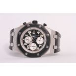 AUDEMARS PIGUET ROYAL OAK OFFSHORE, black dial with luminous Roman numerals, triple register,