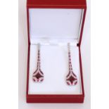 Pair of Art Deco Style Ruby and Diamond Drop Earrings