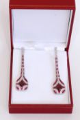 Pair of Art Deco Style Ruby and Diamond Drop Earrings