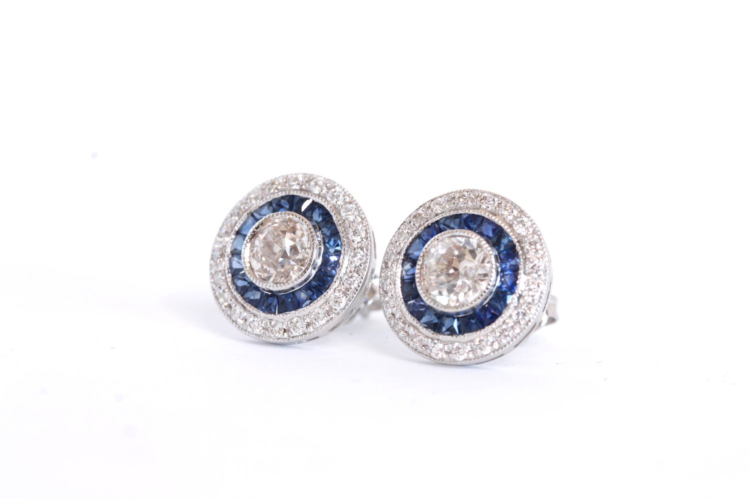 Pair of Old Cut Diamond and Sapphire Target-Style Stud Earrings - Image 3 of 3