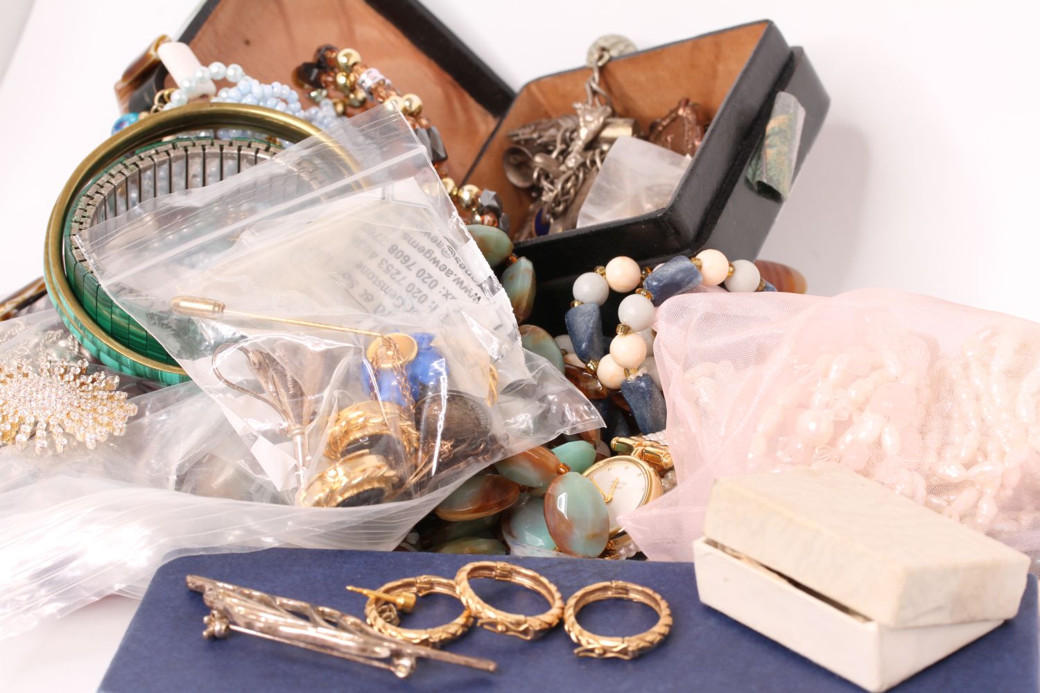 Large quantity of misc modern and vintage costume jewellery including; beads, brooches and watches
