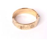Period Rolled Gold Hinged Bangle, floral design, 41g