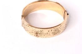 Period Rolled Gold Hinged Bangle, floral design, 41g