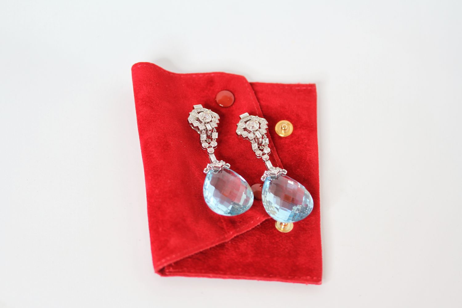 CARTIER AQUAMARINE DROP EARRINGS, articulated drop earrings, briolette-cut aquamarine drops - Image 2 of 3