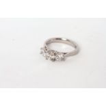 1.37ct Three Stone Diamond Ring, three brilliant cut diamonds estimated .37 / .62 / .38 cts,