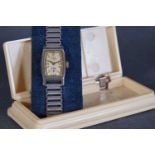 GENTLEMENS ROTARY DE LUXE TONNEAU WRISTWATCH W/ BOX, tonneau shaped off white dial with arabic