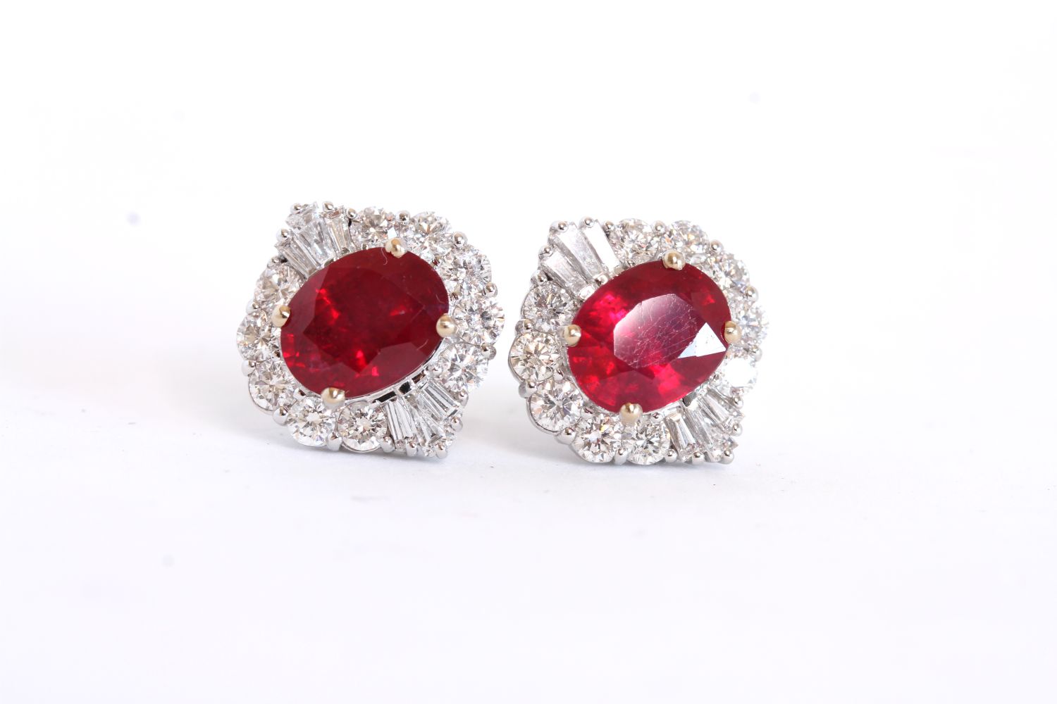 Treated Ruby and Diamond Cluster Stud Earrings - Image 3 of 3