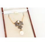 Pearl and Diamond Necklace, set with 2 pearls, surrounded by diamonds