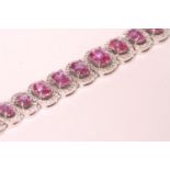 Pink Sapphire and Diamond Cluster Line Bracelet