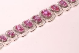 Pink Sapphire and Diamond Cluster Line Bracelet