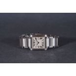 LADIES CARTIER TANK FRANCAISE WRISTWATCH REF. 2465, square off white dial with black roman numeral