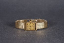LADIES JEAN RENET 9CT GOLD WRISTWATCH, square gold dial with hour markers and hands, 17.5mm 9ct gold