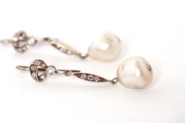 A pair of Natural Salt Water Pearl Drop Earrings, large pair drop pearls, approximately 11.2 x 10.