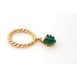 18ct ladybird dress ring, 18ct yellow gold twist design band with green glass Ladybird charm, 5.2 g