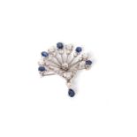 Art Deco Sapphire & Diamond Spray Brooch, a semi circular spray of oval cut sapphires and old cut