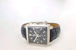 GENTLEMANS TAG HEUER MONACO CHRONOGRAPH MODEL CW2111-0, square black dial with silver illuminated