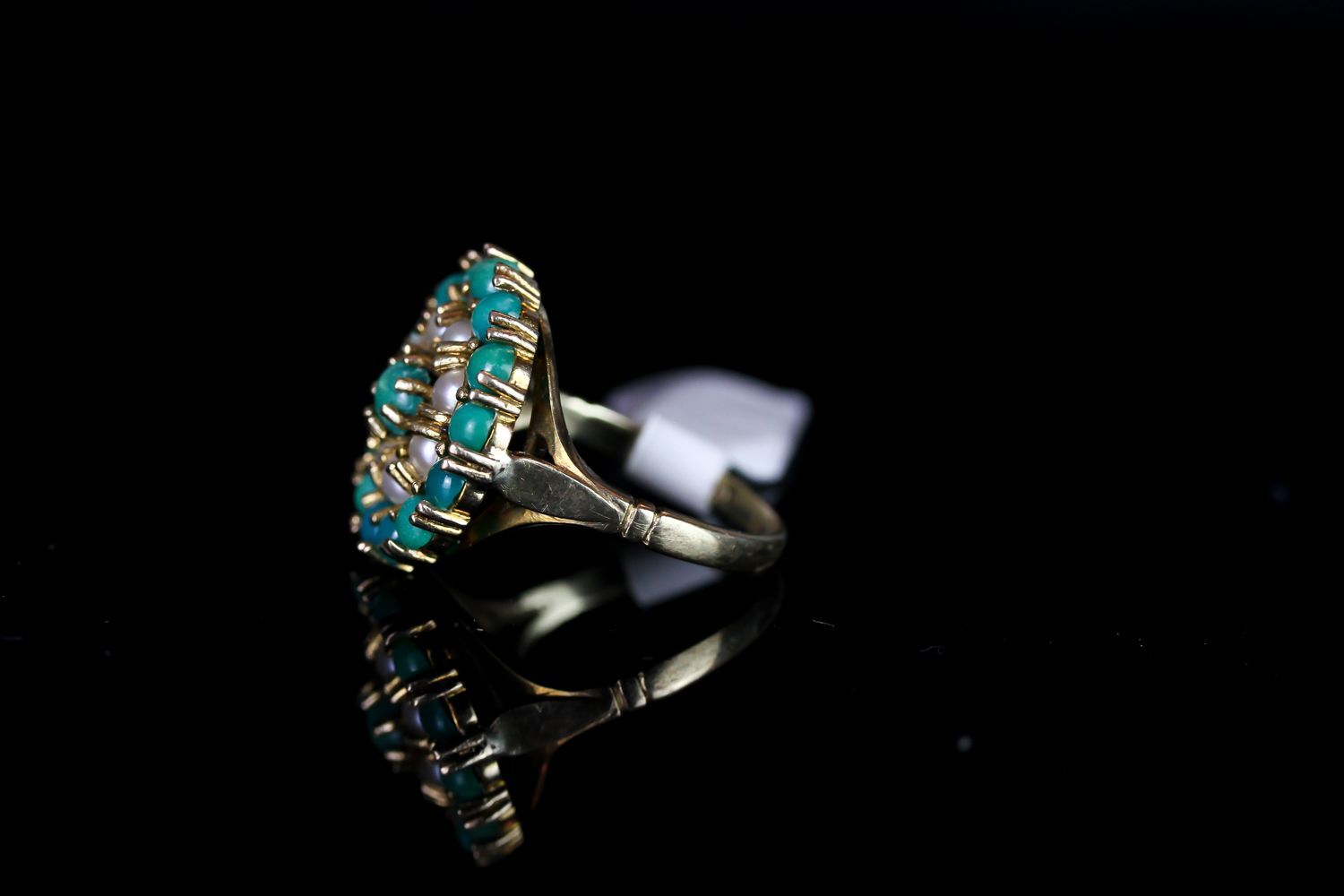 9CT SEED PEARL AND TURQUOISE DRESS RING, total weight 5.24 gms, ring size N. - Image 3 of 3