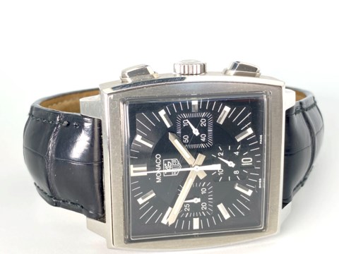 GENTLEMANS TAG HEUER MONACO CHRONOGRAPH MODEL CW2111-0, square black dial with silver illuminated - Image 2 of 3