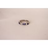 Sapphire and diamond half eternity ring, six round cut blue sapphires, four princess cut diamonds,