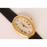 LADIES VINTAGE CARTIER BAIGNOIRE 18CT REFERENCE 4048, oval dial with Roman numerals, inner case back