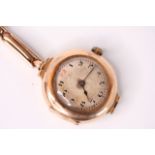 George V 15CT LADIES ROLEX, circular patina dial with Arabic numerals and red 12, rose gold case and