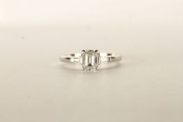 Boodles Diamond Ring, centre set with a single emerald cut diamond 0.91ct, G colour, VSI clarity,