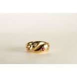 Victorian Period Snake Ring, 2 snake heads set with a ruby and diamond, stamped 18ct yellow gold,