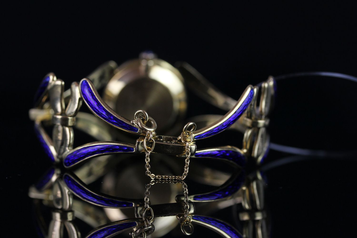 LADIES BAUME & MERCIER ENAMEL WRISTWATCH, oval lapis lazuli dial, stone set crown, 25mm 18ct - Image 3 of 4