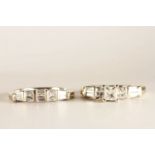 2 x Diamond Rings, Ring 1 - set with 3 princess cut diamonds and 4 tapered baguette cut diamonds,