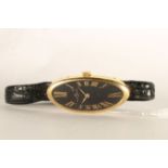 RARE LADIES BAUME & MERCIER BAIGNOIRE WRISTWATCH REF. 38261, oval black dial with gold leaf hands,