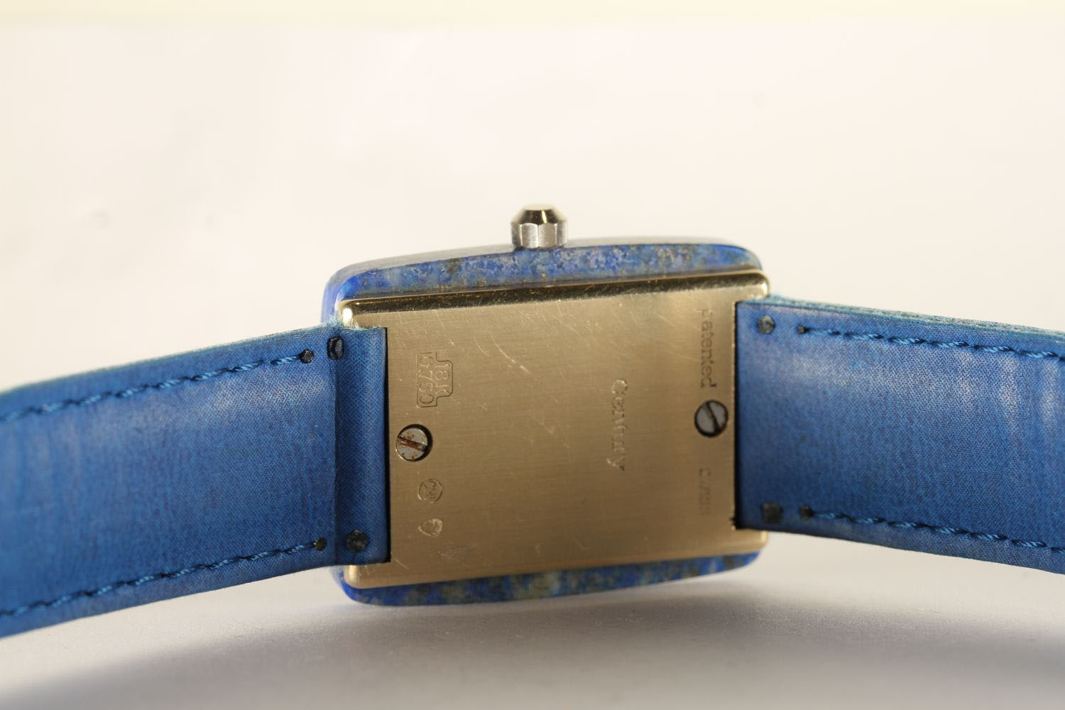 GENTLEMENS 18CT WHITE GOLD CENTURY WRISTWATCH, square lapis lazuli dial with silver sword hands, - Image 4 of 4