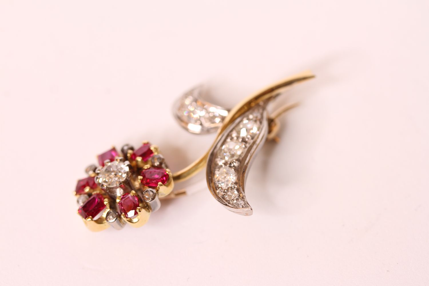 EDWARDIAN RUBY AND DIAMOND TWO TONE FLOWER BROOCH, 18ct, total weight 8.57 gms. - Image 2 of 3