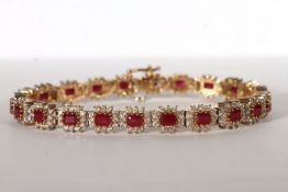 9CT RUBY AND DIAMOND TENNIS BRACELET, rubies estimated 3x 2 mm each x 22 stones, diamonds