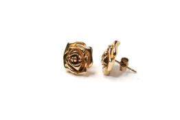 9ct Rose Studs, heavy rose detail, 12mm diameter, 5.4g