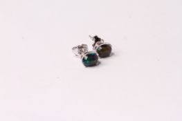 Pair of Cabochon Black Opal Stud Earrings, claw set, sterling silver.