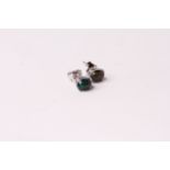 Pair of Cabochon Black Opal Stud Earrings, claw set, sterling silver.