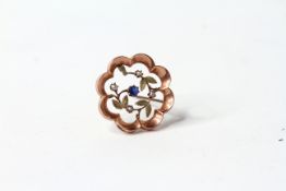 Edwardian Sapphire and Pearl Floral Brooch, central 2.5mm blue sapphire, with seed pearls and