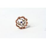 Edwardian Sapphire and Pearl Floral Brooch, central 2.5mm blue sapphire, with seed pearls and