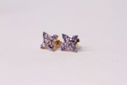 Tanzanite and Diamond Stud Earrings, claw set, 9ct yellow gold, comes with a box.