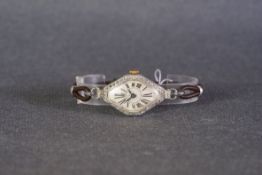 LADIES OVERSIZE DIAMOND SET GOLD COCKTAIL WATCH, diamond shaped off white dial with black roman