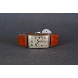 GENTLEMENS OMEGA POWERED GONDOLO SILVER WRISTWATCH, rectangular re finished dial which has been