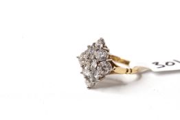 2.60ct Diamond Marquise Cluster Ring, nine brilliant and old cut diamonds, estimated total weight