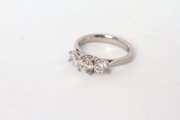 1.37ct Three Stone Diamond Ring, three brilliant cut diamonds estimated .37 / .62 / .38 cts,