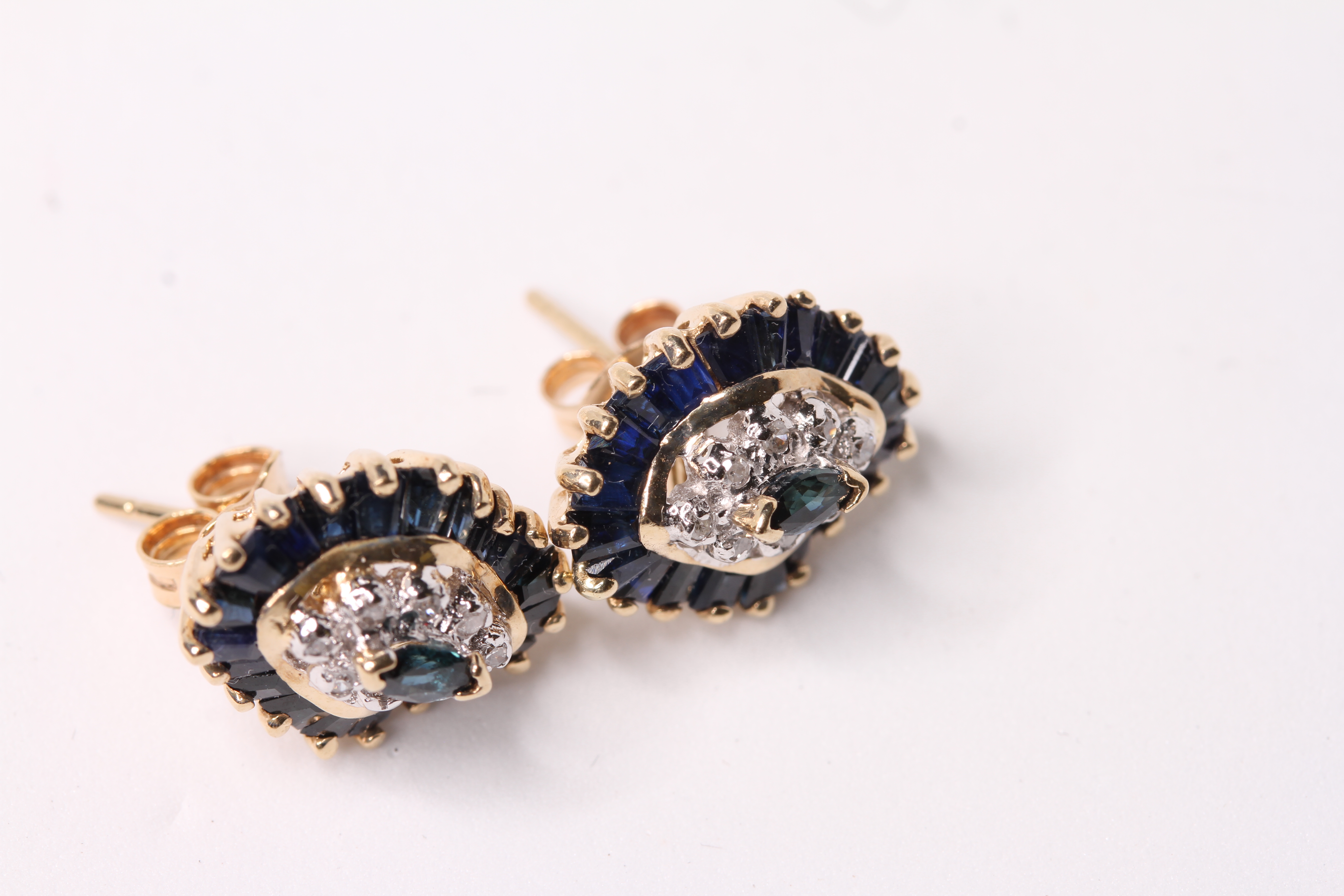 Pair of Sapphire and Diamond Earrings, gold