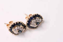 Pair of Sapphire and Diamond Earrings, gold