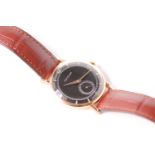 VINTAGE 18CT JAEGER-LECOULTRE DRESS WATCH, circular black dial rose gold baton and Arabic