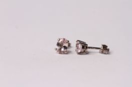 Pair of Morganite Stud Earrings, each set with a morganite, claw set, sterling silver, comes with