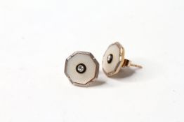Vintage Diamond and Mother of Pearl Stud Earrings, single transitional cut diamond set to a mother