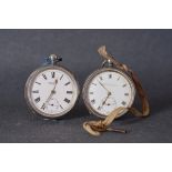 PAIR OF ANTIQUE LARGE SILVER POCKET WATCHES, skarratt & co and an acme lever, both with white