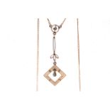 Edwardian Old Cut Diamond Drop Pendant, old cut diamond suspended within a geometric frame,